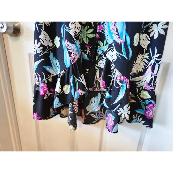 Chance Destiny Medium Black Tropical Spaghetti Strap Dress Neon Ruffle - Picture 4 of 11